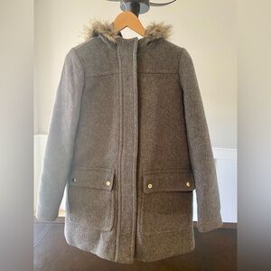 J. Crew Wool Coat - Hooded Fur Trim